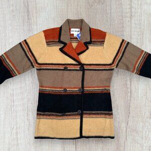 DB OHARA NWT Vintage Wool Blanket Sweater Fall Earthy Stripe Double Breasted M